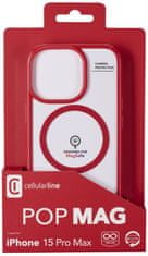 CellularLine Zadní kryt Pop Mag s podporou Magsafe pro Apple iPhone 15 Pro Max, čirý / červený (POPMAGIPH15PRMR)