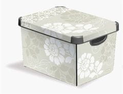 Curver Box "Deco", béžová, květinový vzor, plast, 22 l, s víkem, 188163