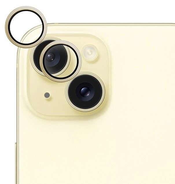 Levně EPICO hliníkové ochranné sklo na čočky fotoaparátu pro iPhone 15 / 15 Plus 81112152400001 - žlutá