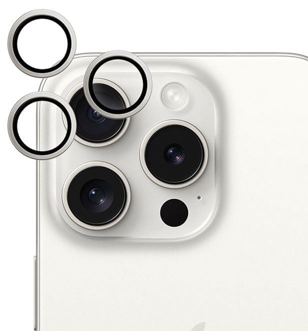 Levně EPICO hliníkové ochranné sklo na čočky fotoaparátu pro iPhone 15 Pro / 15 Pro Max 81312152100001 - bílý titan