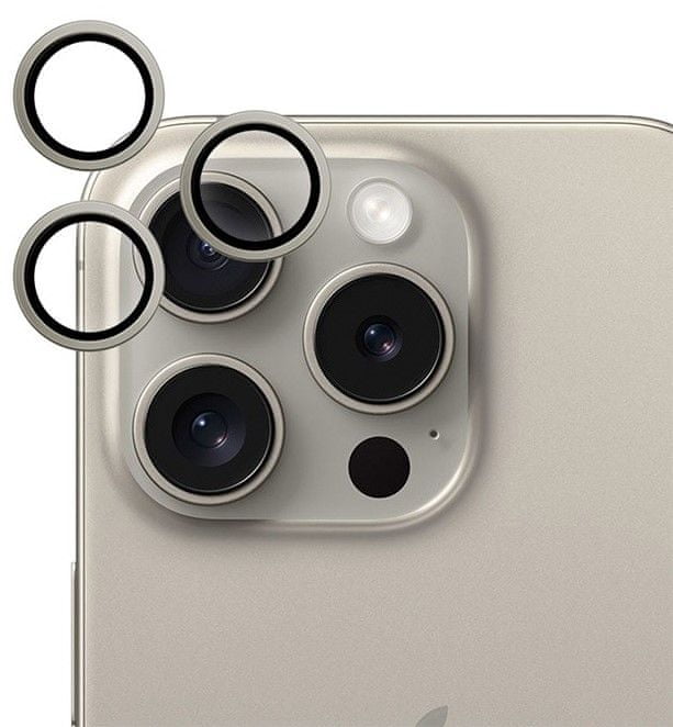 Levně EPICO hliníkové ochranné sklo na čočky fotoaparátu pro iPhone 15 Pro / 15 Pro Max 81312152000001 - přírodní titan