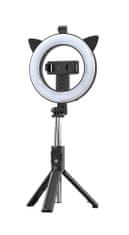 TopQ Bluetooth selfie tyč Ring Light P20D-4 s LED osvětlením černá 110300