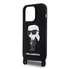Karl Lagerfeld  Liquid Silicone Crossbody Ikonik Zadní Kryt pro iPhone 15 Pro Max Black