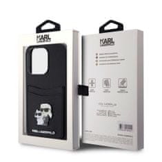 Karl Lagerfeld  PU Saffiano Card Slot Metal Karl and Choupette Zadní Kryt pro iPhone 15 Pro Black