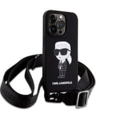 Karl Lagerfeld  Liquid Silicone Crossbody Ikonik Zadní Kryt pro iPhone 15 Pro Black