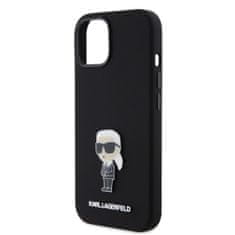 Karl Lagerfeld  Liquid Silicone Metal Ikonik Zadní Kryt pro iPhone 15 Black