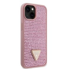 Guess  Rhinestones Triangle Metal Logo Kryt pro iPhone 15 Pink