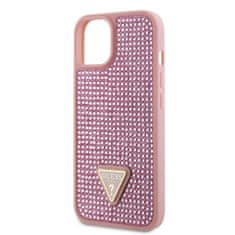 Guess  Rhinestones Triangle Metal Logo Kryt pro iPhone 15 Pink