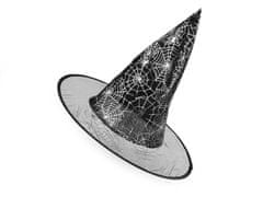 Kraftika 1ks černá karnevalový klobouk čarodějnický pavučina