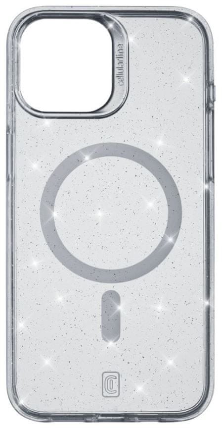 CellularLine Třpytivý zadní kryt Sparkle Mag s podporou Magsafe pro Apple iPhone 15, čirý (SPARKMAGIPH15T)