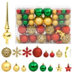 shumee 111dílná sada vánočních ozdob červená/zelená/zlatá polystyren