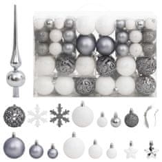 Greatstore 111dílná sada vánočních ozdob bílá a šedá polystyren