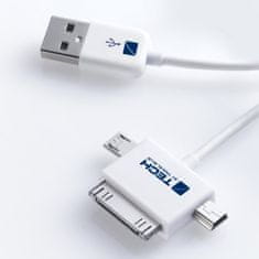 TravelBlue TECH napájecí a datový kabel USB 2.0 A - Apple konektor, micro a mini USB konektory, bílý, 1m
