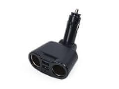 10074 Rozbočovač pro autozapalovač 2x USB, 12-24V, Voltmetr