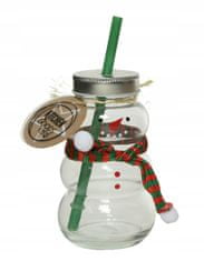 Kaemingk Vánoční skleněná nádoba na nápoje se sněhulákem 7,5 x 12,5 cm 1ks