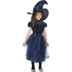 Smiffys Kostým dětský Čarodějka tmavě modrý s kloboukem vel. M (7-9 let)