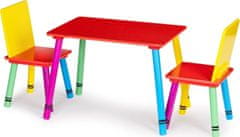 EcoToys Dětský dřevěný stůl se dvěma židličkami barevný