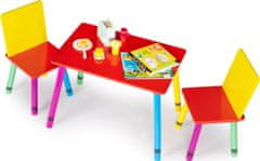 EcoToys Dětský dřevěný stůl se dvěma židličkami barevný
