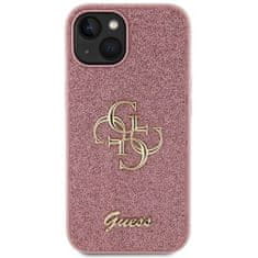 Guess Kryt na mobil Fixed Glitter 4G Metal Logo na Apple iPhone 15 - růžový