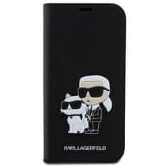 Karl Lagerfeld Pouzdro na mobil flipové Saffiano Karl and Choupette NFT na Apple iPhone 15 - černé