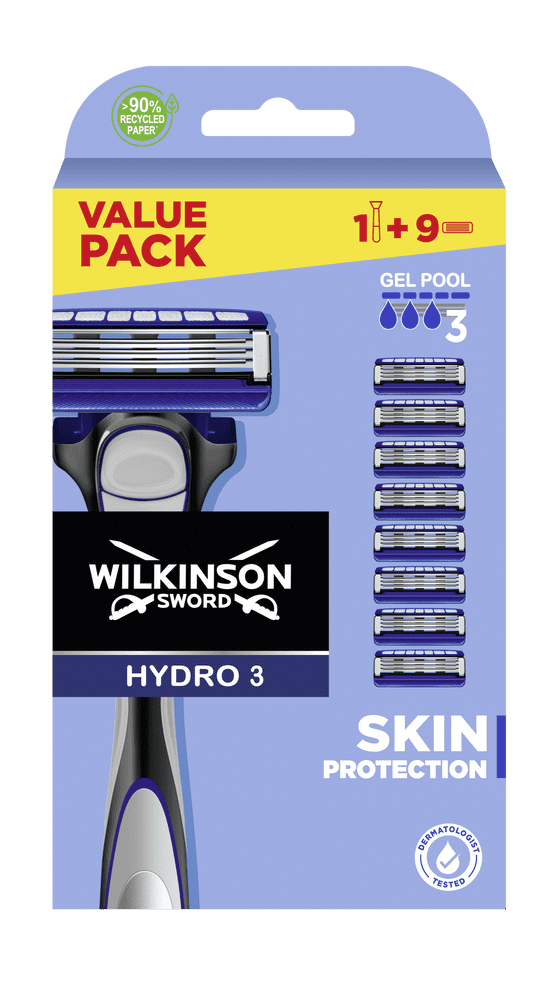 Levně Wilkinson Sword Hydro 3 Skin Protection Value Pack náhradní hlavice 9ks + strojek