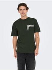 ONLY&SONS Tmavě zelené pánské tričko s krátkým rukávem ONLY & SONS Pink Floyd S
