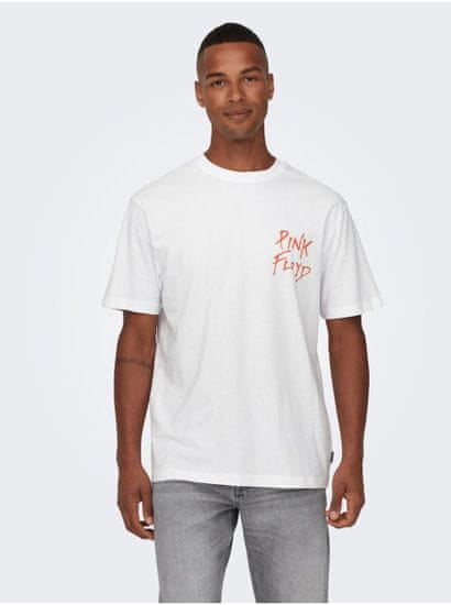 ONLY&SONS Bílé pánské tričko s krátkým rukávem ONLY & SONS Pink Floyd