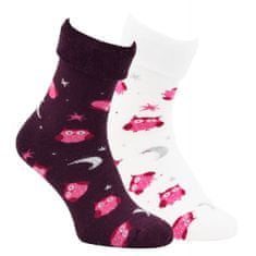 OXSOX  dámské barevné teplé froté ohrnovací ponožky sovičky 6501723 2pack, 39-42