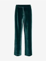 VILA Tmavě zelené dámské sametové kalhoty VILA Vicam XS