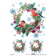 Aladine Rýžový papír, A4 - Vánoční věnce s ptáčky