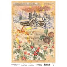 Aladine Rýžový papír, A4 - Vánoční cesmína a les
