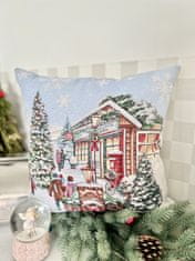 Dům Vánoc Gobelínový vánoční povlak na polštář s motivem Zasněžená vesnička - Náměstí 45x45 cm