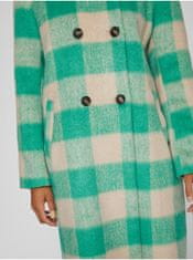 VILA Zeleno-béžový dámský kostkovaný kabát VILA Viorta XS