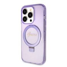Guess  IML Ring Stand Glitter MagSafe Zadní Kryt pro iPhone 15 Pro Purple