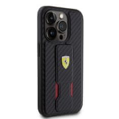 Ferrari  Carbon Grip Stand Zadní Kryt pro iPhone 15 Pro Black