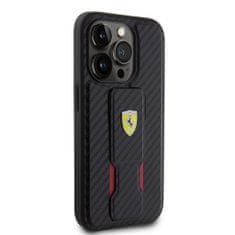 Ferrari  Carbon Grip Stand Zadní Kryt pro iPhone 15 Pro Max Black