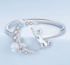 Klenoty Amber Stříbrný otevřený prsten kočka s měsícem