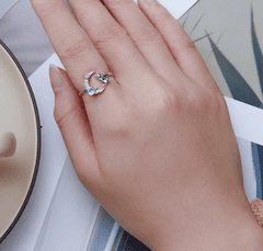 Klenoty Amber Stříbrný otevřený prsten kočka s měsícem