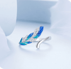 Klenoty Amber Stříbrný otevřený prsten exotické pírko