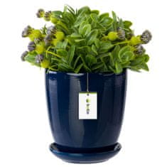 botle Květináč s podšálkem tmavě modrá kulatá Výška 26 cm mísa na květiny Keramika lesk glamour