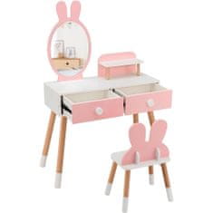 Dětský toaletní stolek s králíkem, zrcadlem a židlí
