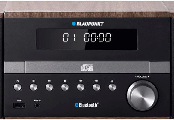  Bluetooth mikrosystém Blaupunkt ms46bt dosah 10 m fm tuner s pll paměť 50 stanic funkce budíku a hodin rms 100 w výkon 