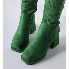 Zelené teplé boty s pevným jehlovým podpatkem velikost 37