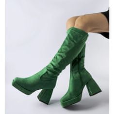 Zelené teplé boty s pevným jehlovým podpatkem velikost 37
