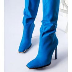 Modré vysoké boty na jehlovém podpatku velikost 39