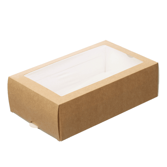 ECOFOL Papírová krabička EKO na makronky 180x110x55 mm hnědá s okénkem bal/50 ks Balení: 50