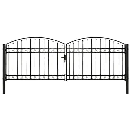 Vidaxl Dvoukřídlá zahradní brána s obloukem ocelová 400 x 125 cm černá