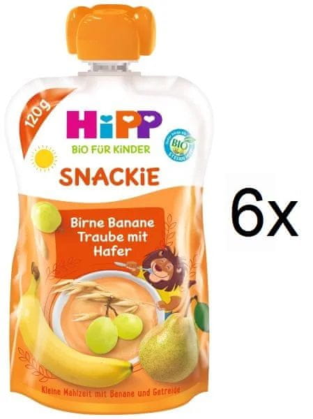 Levně HiPP BIO Snackie Hruška-Banán-Bíle hrozno-Oves 6 x 120 g