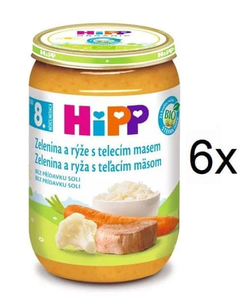 HiPP BIO Zelenina s rýží a telecím masem - 6x220g