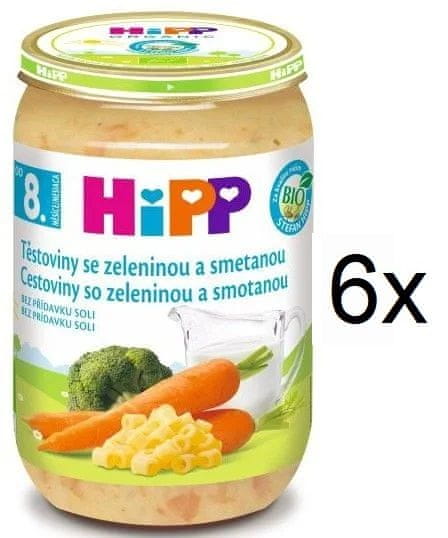 HiPP BIO Těstoviny se zeleninou a smetanou od uk. 8. měsíce, 6 x 220 g